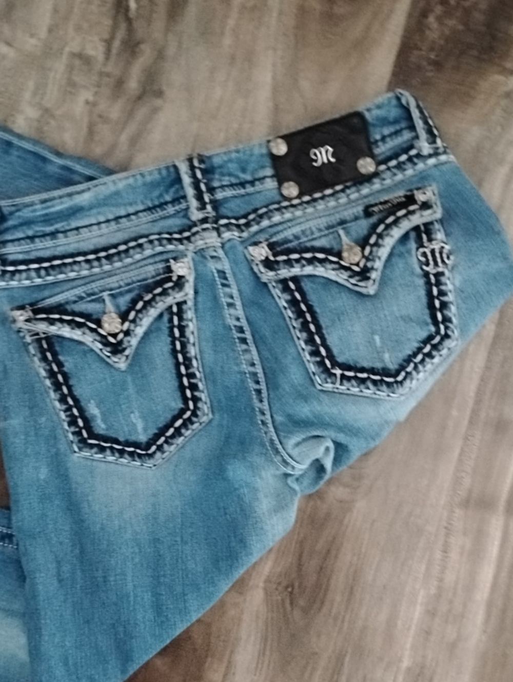Miss Me Light Blue Jeans with Contrast Embroidered Back Pockets